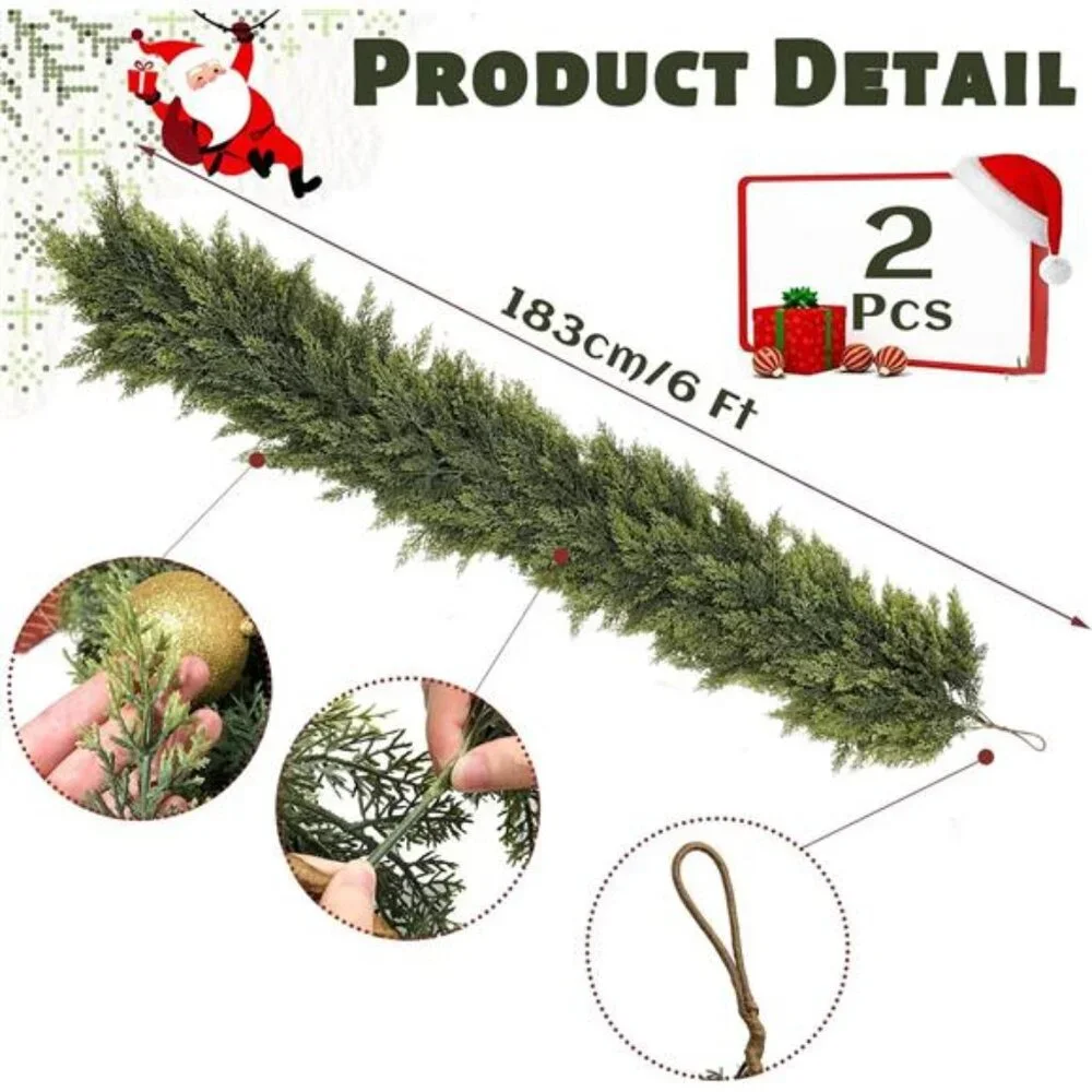 2 Pcs 6FT each, Christmas Garland, Christmas Decorations, Real Touch Cedar